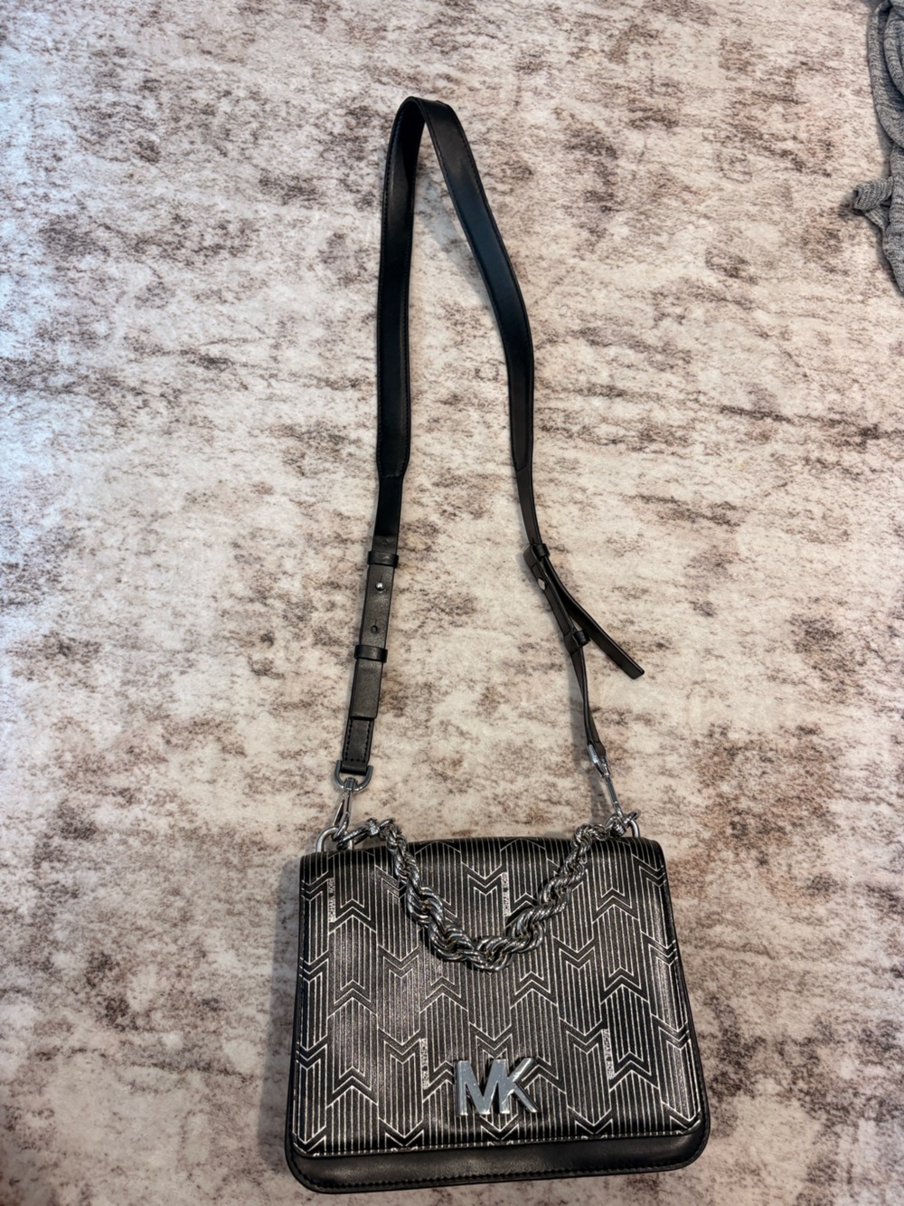Michael Kors Black & Silver MK Logo Chain Crossbody Bag